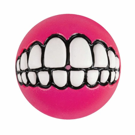 Rogz Grinz L игрушка для собак мяч с принтом "зубы" и отверстием для лакомства, розовая, 78 мм Основное Превью