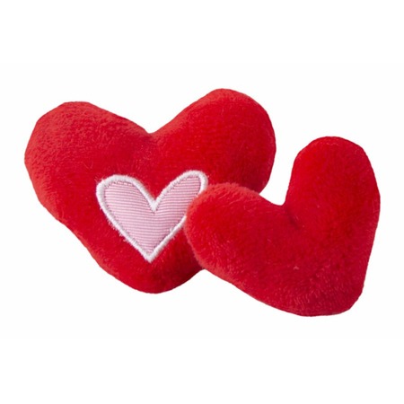 Rogz Yotz Plush игрушка для кошек два плюшевых сердечка с ароматом мяты, красная  Превью